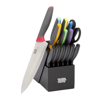 15 Adet Profesyonel Sınıf Paslanmaz çelik Blok Bıçak çatal bıçak kaşık seti Yumuşak Kavrama Kolları Dayanıklı Mutfak Bıçağı