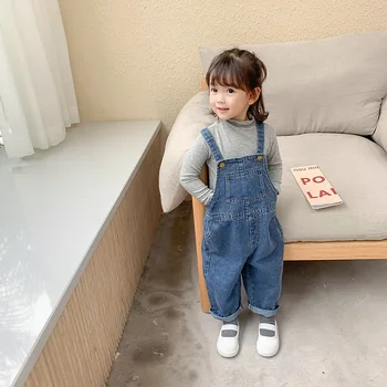 2022 Sonbahar Kış çocuk Kıyafetleri Kız Bebek Retro Rahat Kot Tulum Moda Çocuk Erkek Cep Kot Yürümeye Başlayan pamuklu pantolonlar