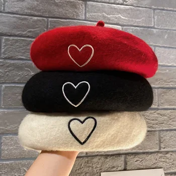 Aşk Nakış Sonbahar ve Kış Yeni Bere Kadın Moda Düz Renk Çok Yönlü Sanatçı Şapka Tomurcuk Şapka