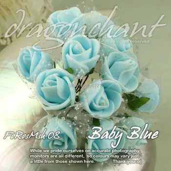 Boyutu 2-2. 5 cm Kafa Yapay Gül Köpük Çiçek Katı Bebek Mavi Renk Buket Organze Düğün Dekorasyon İçin 144 adet / grup