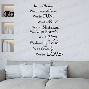 Bu Evde Biz Aşk Duvar Çıkartmaları-Aile Kuralları Duvar Çıkartması-Oturma Odası Dekor-Aile Tırnaklar İçin Ev PW130