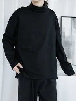 Erkek uzun kollu tişört İlkbahar Ve Sonbahar Yeni Minimalist Tarzı Kişilik Yüksek Yaka Rahat Moda Büyük Boy Alt Gömlek