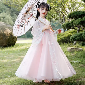 Hanfu Kız Oryantal Çin Kostüm Çocuklar Geleneksel Çin Antik Elbise Çocuk Periler Tang Hanedanı Performans Giyim