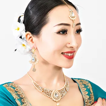 Hint Tarzı Takı Oryantal Dans Geleneksel Kaş Kolye Headdress kulak klipsi Kolye Bollywood Dans Aksesuarları DQL6959