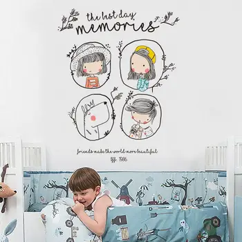 Iskandinav tarzı karikatür erkek kız çocuk odası ev dekor, PVC vinil sanat duvar çıkartmaları ev moda dekorasyon duvar kağıtları