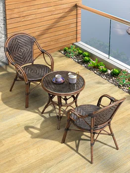 Rattan sandalye açık masa ve sandalye kombinasyonu balkon üç parçalı set açık avlu bahçe eğlence çay masası rattan terra