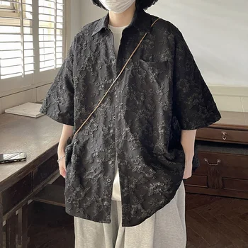 Yaz Kısa Kollu Gömlek erkek Kabartmalı Bluzlar Moda Tasarımcısı Marka Üstleri Hırka Harajuku Erkek Giyim