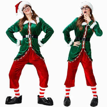 Yeşil Ruhu Noel Elfler Kostümleri Kadın Noel Partisi Cosplay Kadınlar Noel Baba Cosplay Kostüm Setleri